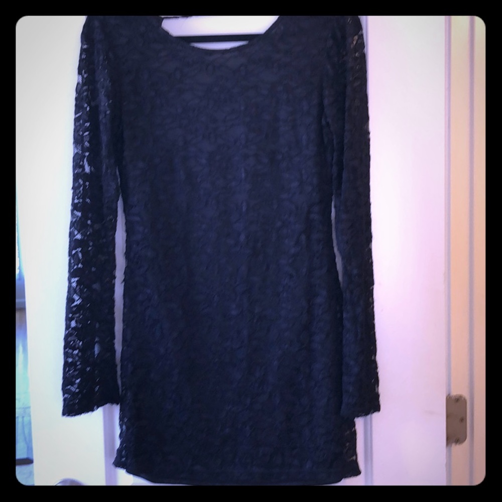 Millau Black open back long sleeve mini dress - Picture 2 of 4